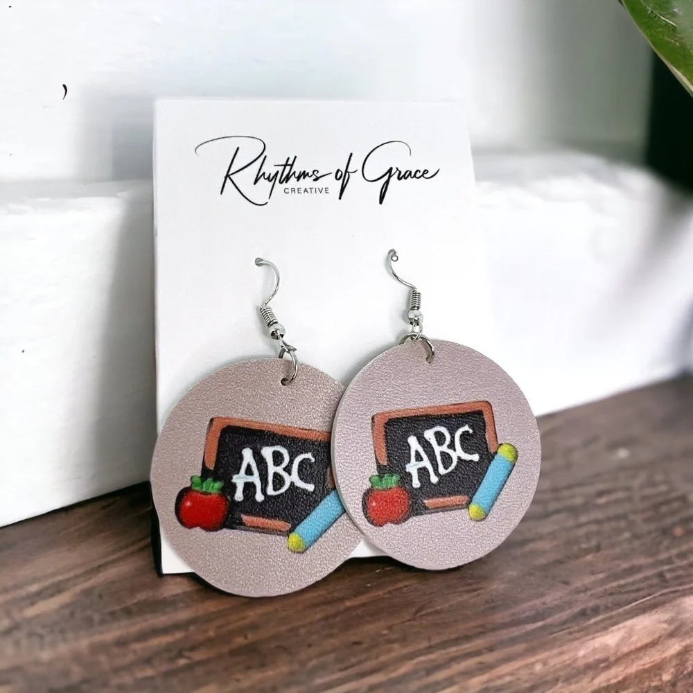 ABC Teacher Faux Leather Classroom Earrings NWT